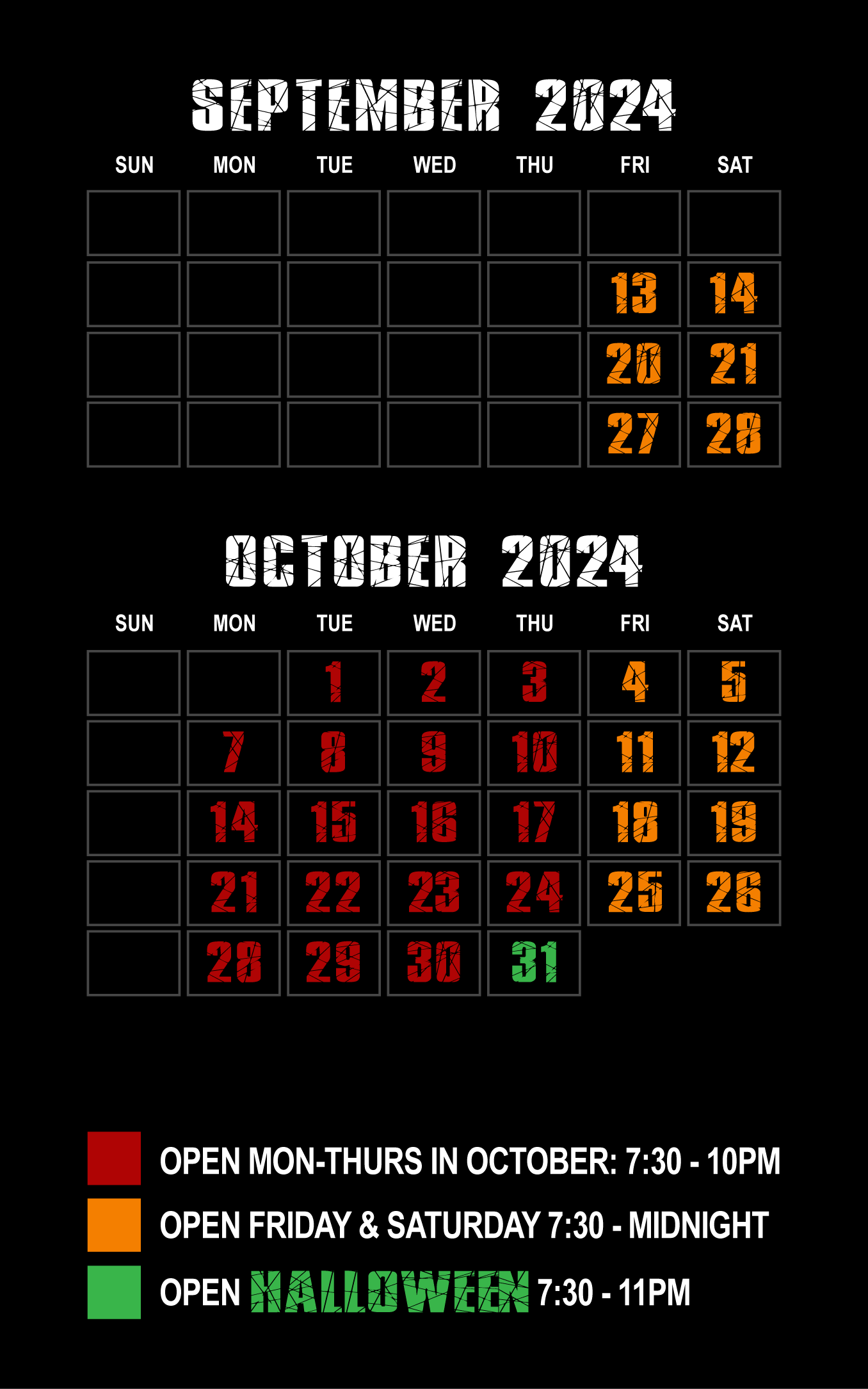Idaho Haunted House Schedule
