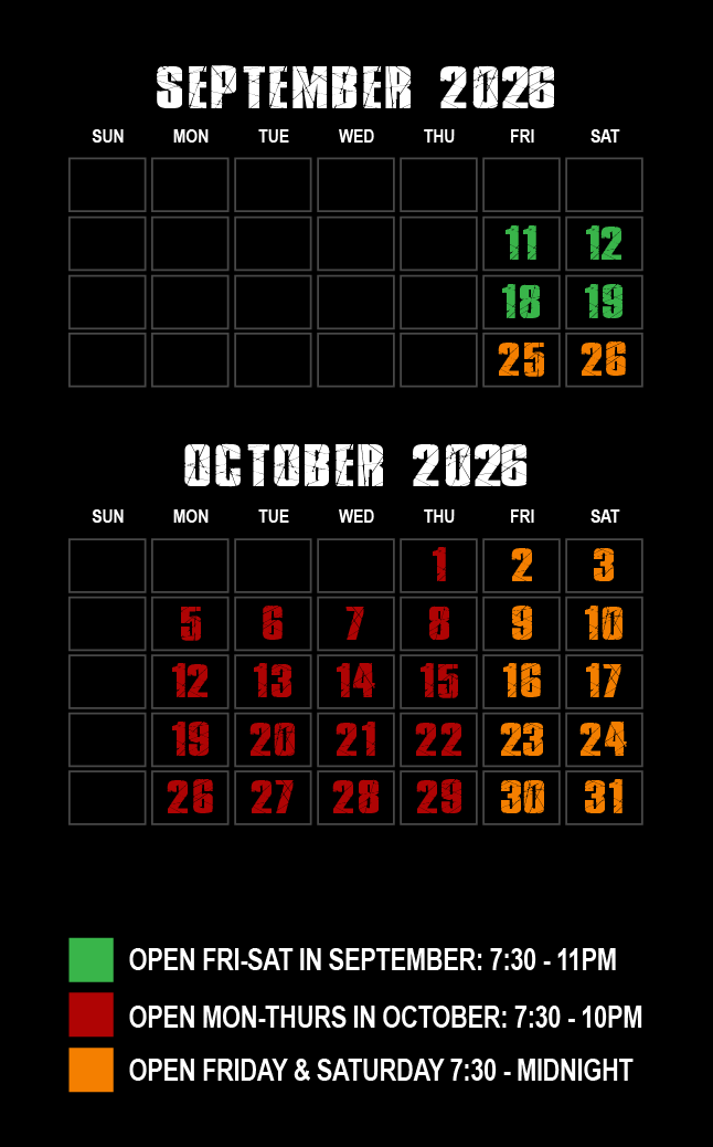 Idaho Haunted House Schedule