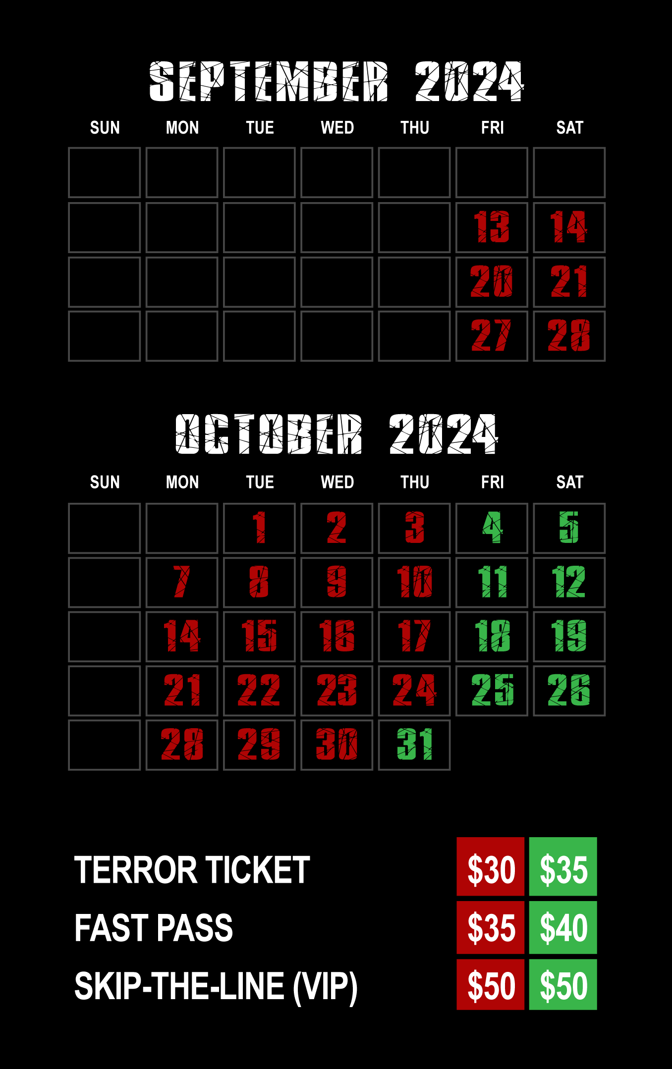 Idaho Haunted House Schedule
